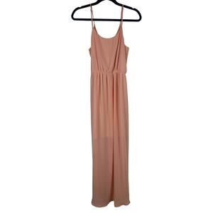 Lush Womens Adjustable Spaghetti Strap V-Neck Pink Chiffon Maxi Dress Large
